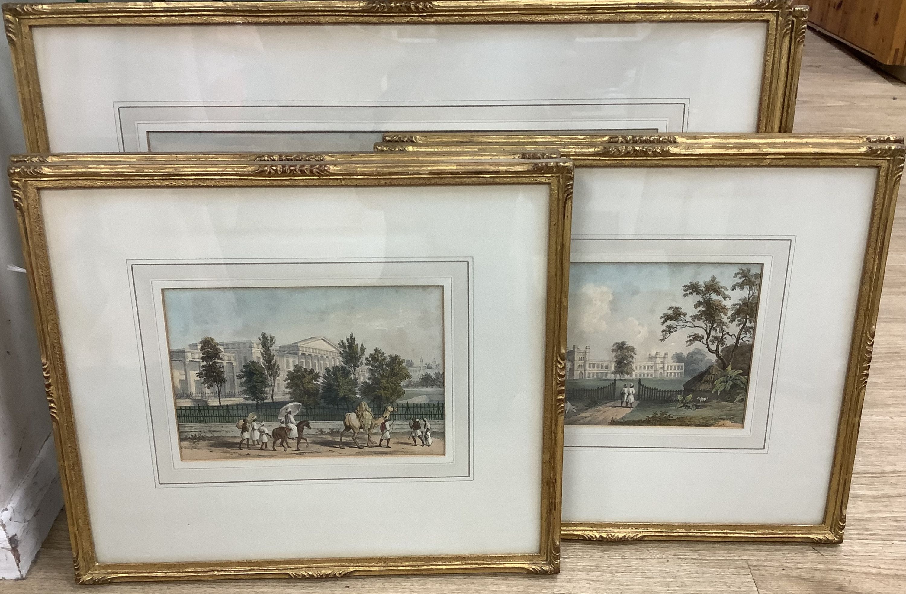 Anglo-Indian School (19th century), six framed coloured lithographic topographical views